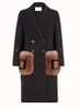 Women's Wool & Blends New F Letter Fox Fur Pocket Plus Plush Warm Fur Coat Black