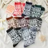 Designer Sock for Women Autumn Winter Thick Warm Wool Socks Christmas Elk Cozy Middle Tube Crew Sock