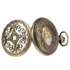 Pocket Watches Vintage Hollow Bronze Chinese Knot Mechanical Hand Wind Watch Mens Womens Pendant With Fob Chain Gifts