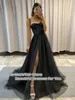 Vestidos de festa Bridalaffair Black Glitter A Line Tulle Prom Vestres Spaghetti tiras de ossos laterais corezas laterais 3d Flores longas vestidos de noite 220923