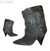 Boots Plus Size 10 Suede Fringe Onkle Boots Sexy Cone Heel Cyel Pleated Onkle Boots Women Low Heel Winter Dress Shoes Black Gray L220923