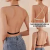 Yoga Outfit Sexy Backless Bra Ice Silk Lace Deep U Low Back Bralette Thin Cup Brassiere Halter Soft Seamless Elastic Underwear Top