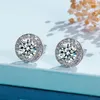 Boucles d'oreilles à tige 1 carat diamant test passé rond brillant coupe D couleur Moissanite argent 925 pierre précieuse originale pour les femmes