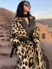 نساء الفراء فو فرو لوتارو الشتاء الطويل النمر طباعة دافئة Faux Faux Fur Trench Coat for Women Long Sleeve Double Breadted Europeany 220923