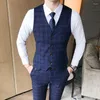 Men's Vests Luxury Men's Check Vest Suit Trousers 2022 Formal Wear Wedding Dress Large Size Casual Business