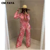 Women's Tracksuits CM.YAYA Autumn Winter Peacock Women's Set Button Up Blouse Shirt Tops and Pants Elegant Tracksuit Two Piece Set Fitness Outfits 220924