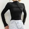 T-shirt Femme Mode Basic Tops pour femmes T-shirts à manches longues 2021 Automne Casual Élégant Streetwear Col montant Slim Top Tees Vêtements solides T220926