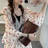 Women's Blouses Women's Large Size Chiffon Shirt 2022 Summer V-neck Mid-Length Printed Top Ladies Ruffled Bell Sleeve Doll