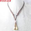 WOJIAER Fashion Leather Necklace For Men Women Tennis Poker Bronze Pendant Chokers Vintage Tone Solid Metal Adjustable Necklace BC025