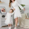 Family Matching Outfits Look Embroidery Flower Lantern Sleeve Chiffon Dress Mother Daughter Clothes Casual Soft Dresses Holiday Wear 220924