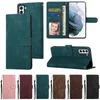 Flip Leather Plånbokfodral för Samsung A73 5G A53 A33 A32 A23 A12 A13 S22 Ultra S21 Plus S20 Fe Note 20 Business Retro Kickstand Credit ID Magnetic Cover Pouch Strap