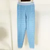 VT010 Женские брюки с двумя частями наборы брюков вязаные брюки зимняя мода Новая неба -голубая клетчатая клетчатка Жаккарда вязаная наполовину водонепроницаемость.