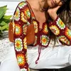 T-shirt Femme Dourbesty Femmes Crochet Crop Tops Style Ethnique Tie-up Creux Motif Floral Col V Manches Longues Vintage Tricoté Cover-up T-shirts T220923