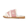 Woody Mules Ciabatte firmate da donna Ciabatte Sandali Pelliccia Tela Shearling Moda Piatto Bianco Vela nera Donna Pantoufle da spiaggia all'aperto Sandali con diapositive invernali