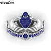 Vecalon Lovers Blue Birtsstone Claddagh Ring