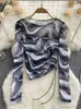 Женская футболка Hikigawa Chic Fashion Women Tops Tops Tie Dye Thin Mesh с длинным рукавом T Рубашки летние плиссированные боковые шнурки дизайн блузки Top Mujer T220923