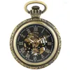 Pocket Watches vintage romerska siffror visar män kvinnor skelett mekanisk handvindande klocka öppen ansikte hänge fob klockkedja reloj