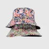 Basker mode blommor tryck hink hatt kvinnor vintage blommor dubbel sida bomullsolskydd sommar utomhus resor