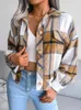 Women's Jackets Women Woolen Coat With Pockets Lantern Long Sleeve Plaid Shirt Jacket Turn-down Collar Casual Short Single Breasted Ins