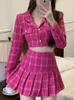 Two Piece Dress Fall Small Fragrance Vintage Tweed Two Piece Set Women Crop Top Woolen Short Jacket Coat Mini Skirts Sets Sweet 2 Piece Suits 220924