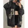 Dames Hoodies Sweatshirts Emo Dames Alt Punk Hoodie Zip Up Grunge Esthetische Jas Vintage Streetshirt Harajuku Sweatshirts Graffiti Y2K Rits Kleding 220923