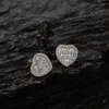 18K Zircon Love Heart Stud Earrings Gold Silver Plated Mens Hip Hop Jewelry Gift