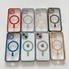 iPhone電話ケースワイヤレス充電ケースクリアカバーレンズカメラガラス保護メッキマグサフ透明磁石磁石リング12 13 14 PRO MAX MINI
