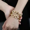 Charm Bracelets Punk Big Link Chain Bracelet With Crystal Gold Color CZ Round Femme For Women Fashion Jewelry