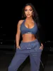 Survêtements pour femmes Kliou Sporty Two Piece Set Girl Halter Crop TopsDrawstring Pantalon de survêtement Slim Activewear Casual Gym Entraînement Fitness Femmes Tenues 220924