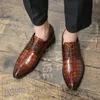 Bullock Hommes Chaussures Habillées De Luxe Italien Oxford Crocodile À La Mode Aile Pointe À Lacets Robe De Bureau De Mariage Tous Les Jours Décontracté Plusieurs tailles