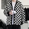 Herentruien 2022 Spring herfst Winter Fashion Cardigan Sweater Sweater Heren Hong Kong Style Checkerboard Lange mouw jas trend los