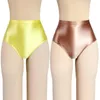 Underpants Sexy MEN Underwear Gloss Briefs Bikini Bottoms With Buttocks Silky High-waisted Smooth Tights Pants Oily Swimming Trunks