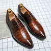 Bullock Men's Dress Shoes Luxury Italian Oxford Crocodile Trendy Wing Tip Soe Up Wedding Office Dress Everyday Casual Många storlekar