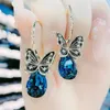 Dangle Kroonluchter Vintage Vlinder Blauwe Kristallen Oorbellen Persoonlijkheid Nieuwe Pendientes Mujer