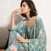 Women's Sleepwear Spring Autumn Cartoon Sunflower Printed Women Sleepwear Light Blue Cotton Satin Pajamas Set Ladies Loose Thin Homewear 220924