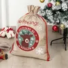 Julklappsäckar Santa Claus Candy Bag Xmas Tree Elk Linen Drawstring Sack nyår Juldekorationer Hemlagring Sacks Th0419