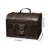 Schmuckbeutel Retro Elegante hölzerne Piraten-Aufbewahrungsbox mit Schloss Vintage Schatzkiste für Organizer Home Dekoration C1FC