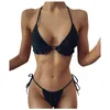 Women's Swimwear Women's Women Bikini Set Halter Sexy Solid Color Two Piece Plus Size Beachwear Swimsuit Summer Beach Dress Micro