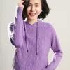 Women's Sweaters Women Hooded Merino Wool Knitted Pullovers 2022 Winter With Hat Jumpers Female Pure Knitwear