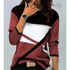 T-shirt femme 2021 automne / hiver nouvelle mode dames hauts contraste couleur positionnement impression col rond manches longues T-shirt femmes vêtements T220926