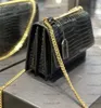 Brandbags1990 디자이너 악어 선셋 가방 22cm 정품 가죽 가방 체인 지갑 패션 클러치 봉투 레이디 어깨 가방 카우 리드 럭셔리 지갑