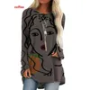 T-shirt Femme Kawaii Cat Imprimer À Manches Longues Femmes T-Shirt Automne Mode Casual Surdimensionné Top Lâche Pull Tuniques Mignonnes Roupas Feminina T220926