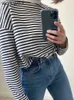 Women's T-Shirt WOTWOY Early Autumn Long Sleeve Striped T-shirt Women Casual Cotton Loose Basic Tee Shirt Female Cozy Soft Tops Harajuku 2022 T220926