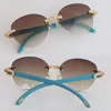 Vendita di grandi occhiali da sole rotondi di lusso con diamanti senza montatura Womans Designer Blue Wood Men Famous 3524012 Design Classico Modello Occhiali da sole in legno Lunette per occhiali