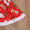 Kl￤dupps￤ttningar Sm￥barn Kids Girls Christmas Dress Set Reindeer Print L￥ng￤rmning Topp Santa M￶nster Kort kjol och h￥rband kl￤der 0-24m