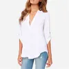 Kvinnors blusar skjortor mode oregelbundna fast färgkvinnor höstskjorta avslappnad vneck långärmad chiffon blus damer gata svart plus size topps 5xl 220923