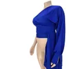 Femmes grande taille T-shirt Sexy une épaule bouffée à manches longues haut bas asymétrique à volants ourlet tunique hauts Blouses