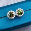 Orecchini a bottone Argento 925 Originale Totale 2 Carati Diamante Test Passato Brillante Taglio D Colore BlueGreen Moissanite Gemstone Jewelry