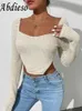 Women's T-Shirt Abdieso Autumn Long Sleeve Knitted Casual T Shirts Women Y2K Cropped Top 2022 White Skinny Sexy Backless Basic Tops Fashion T230104