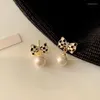 Stud Earrings 1Pair 2022 Fashion Black And White Checkerboard Heart Bowknot Imitation Pearl For Women Party Wedding Jewelry Gift